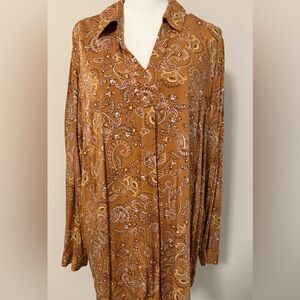 J. Jill Paisley Pattern Long Sleeve V-neck Blouse - Size XL